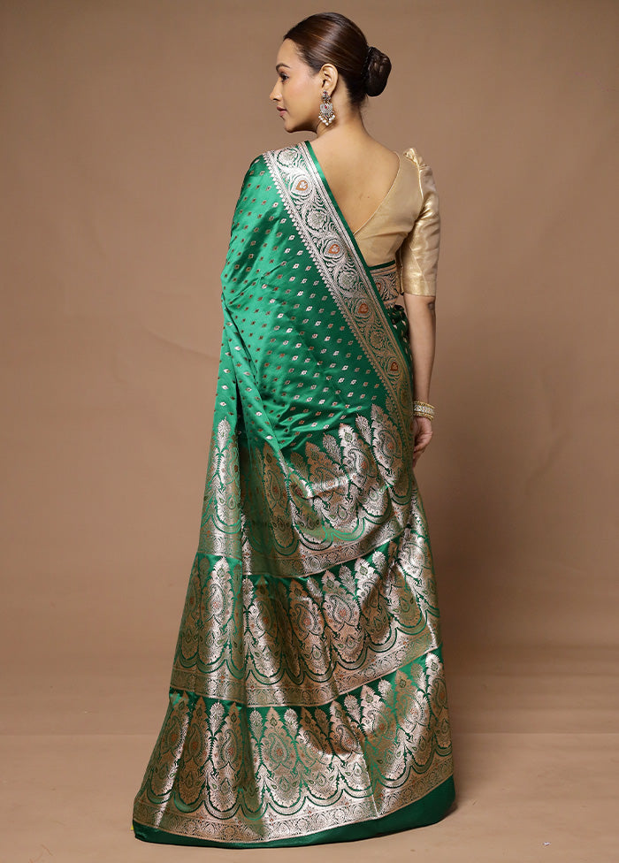 Green Banarasi Silk Saree With Blouse Piece Tumblr Cheap Online