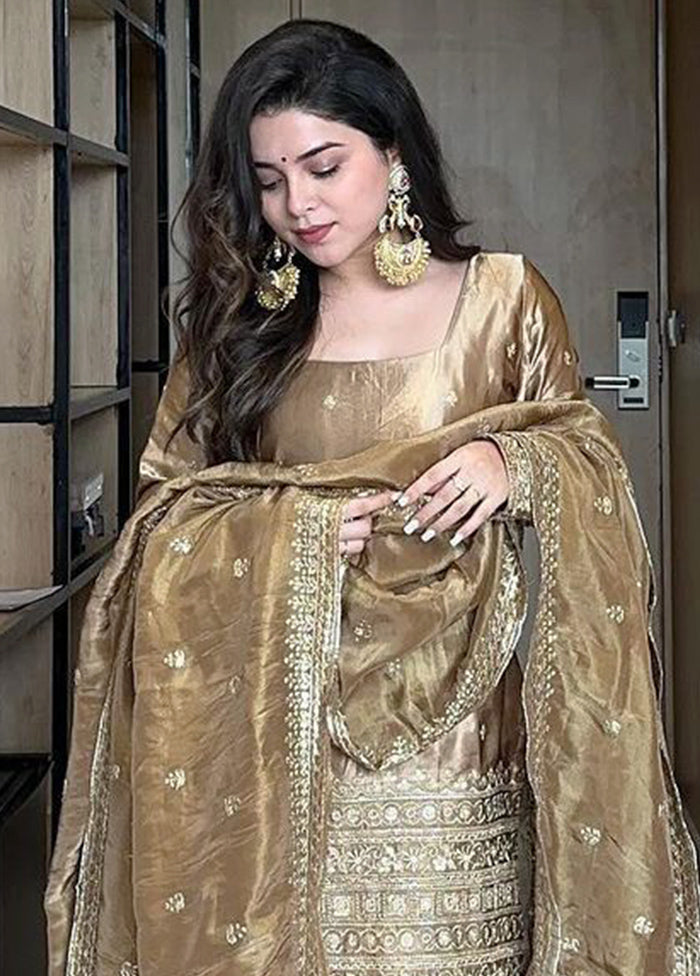 3 Pc Gold Readymade Silk Dupatta Suit Set For Sale Cheap Pice From China