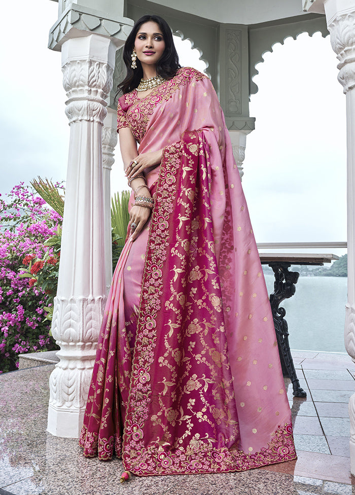 Pink Spun Silk Saree With Blouse Piece Free Shipping Cheap Pice