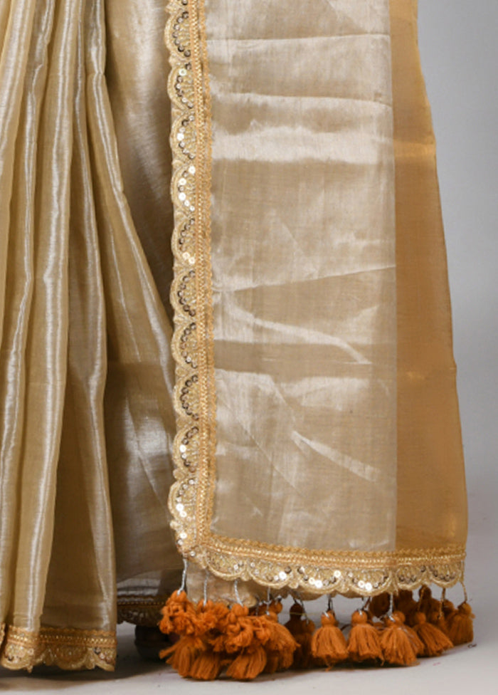 Golden Spun Silk Saree With Blouse Piece Low Cost Sale Online