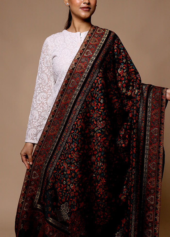 Black Butta Work With Zari Woven Border Shawl Discount