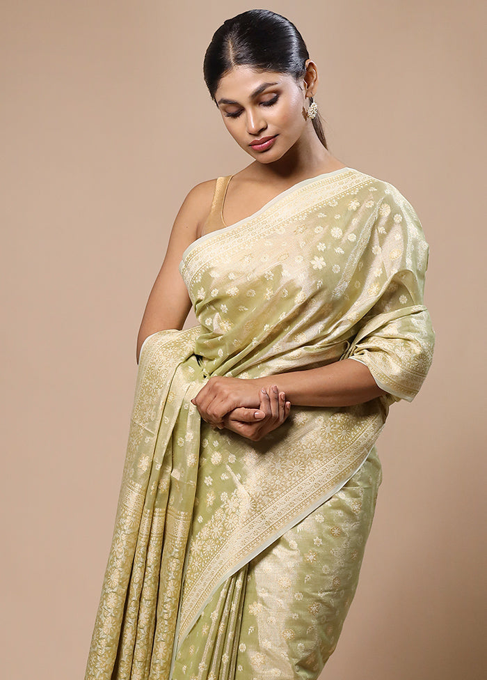 Green Tissue Silk Saree With Blouse Piece Genuine For Sale