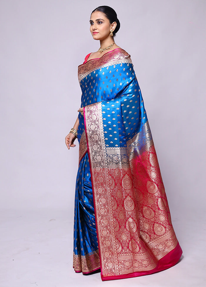 Blue Banarasi Silk Saree With Blouse Piece With Paypal Sale Online