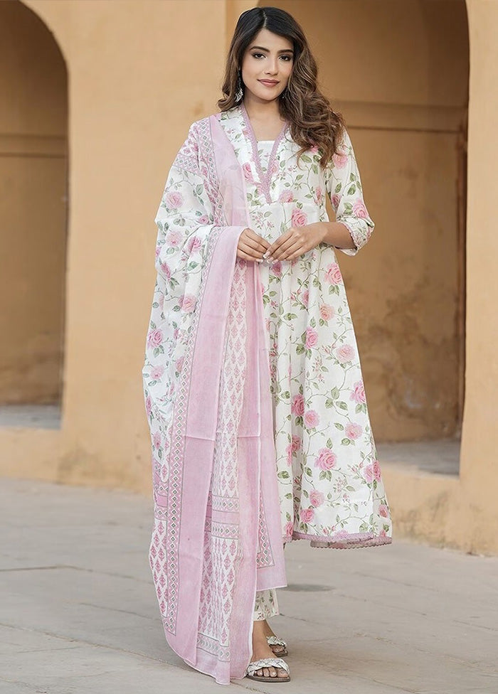 3 Pc Pink Readymade Cotton Dupatta Suit Set Cheap New Arrival