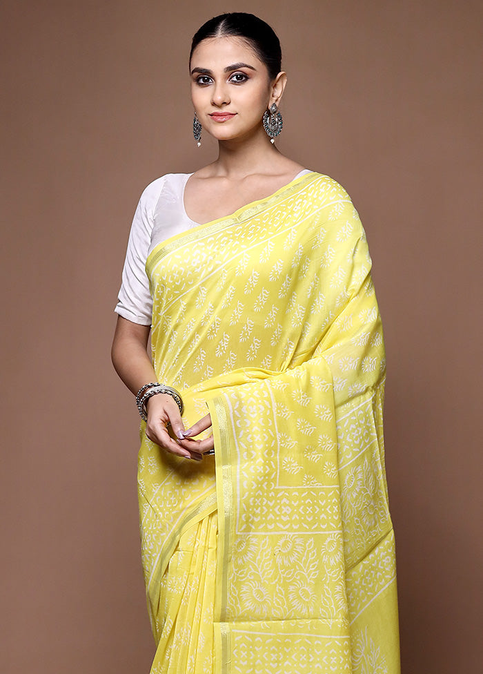 Yellow Chanderi Cotton Saree With Blouse Piece Discount Footaction