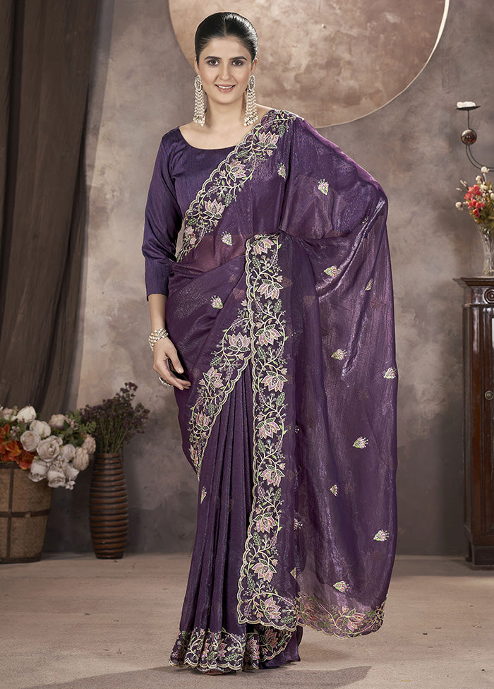 Purple Spun Silk Saree With Blouse Piece With Paypal Sale Online