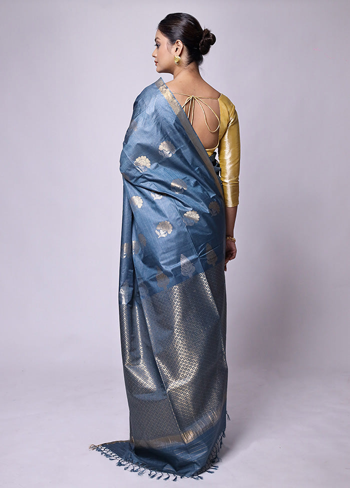 Grey Handloom Tussar Pure Silk Saree With Blouse Piece Outlet Newest