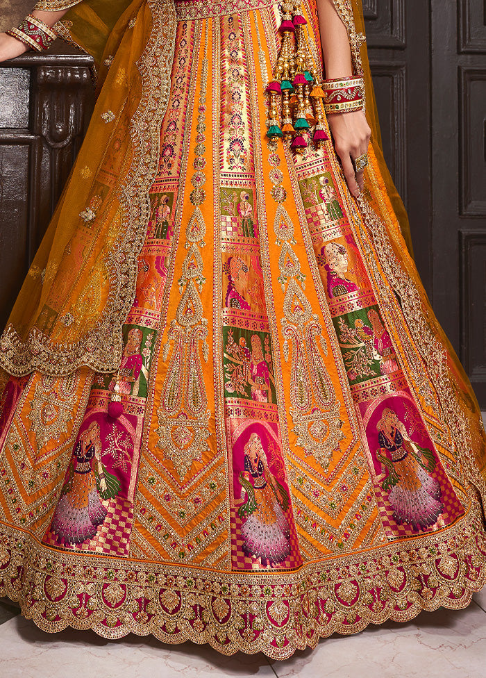 3 Pc Yellow Silk Semi Stitched Lehenga Set Free Shipping Looking For