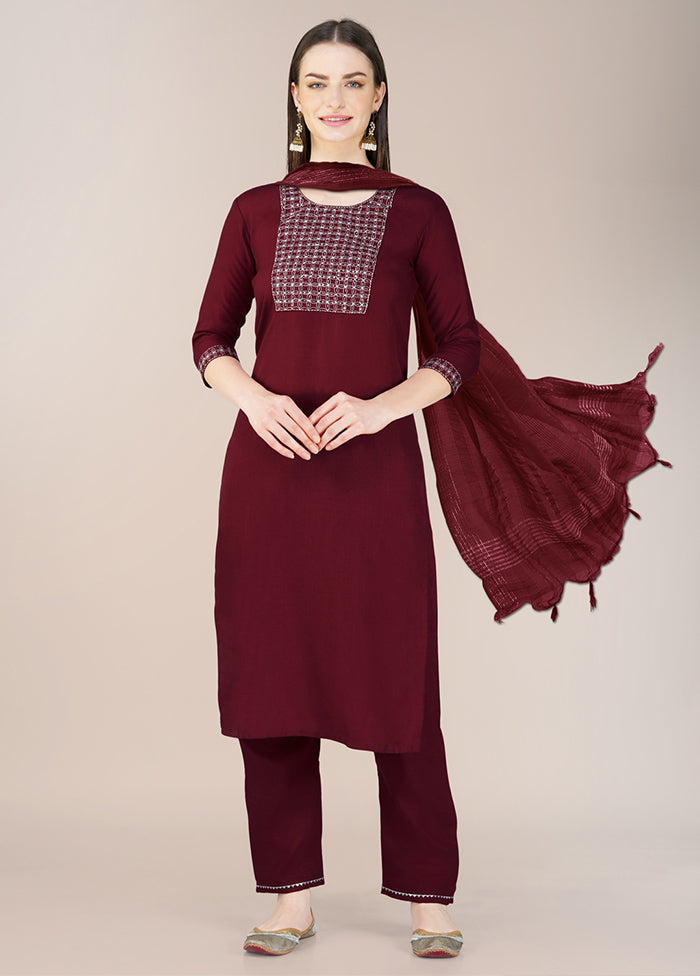 3 Pc Maroon Readymade Cotton Suit Set Cheap Sale Genuine