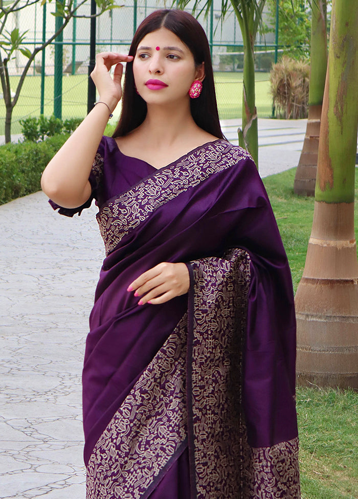 Purple Spun Silk Saree With Blouse Piece Outlet Manchester