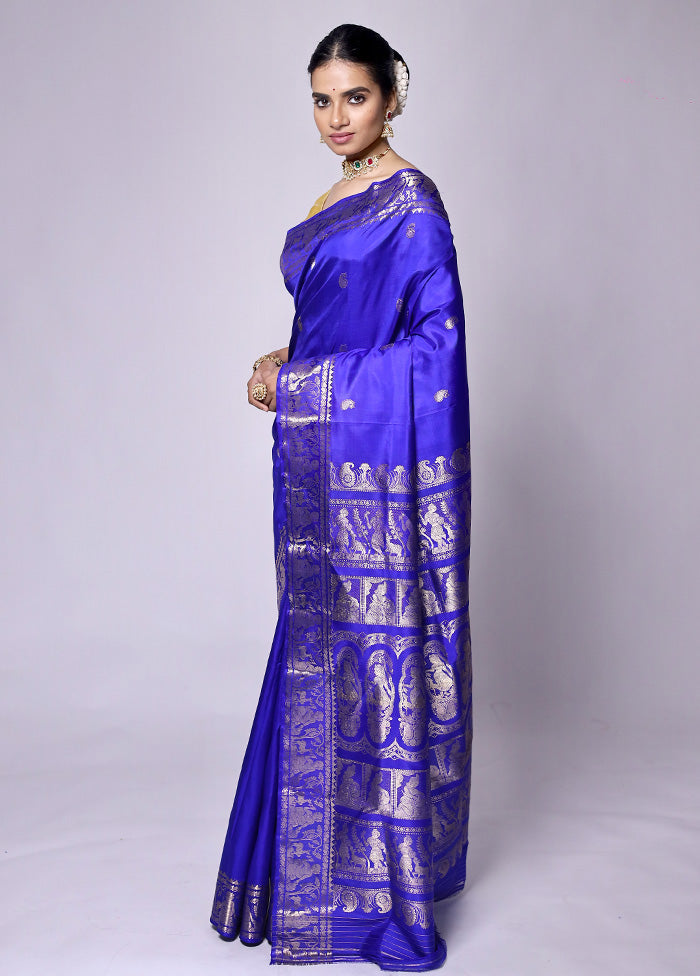 Blue Handloom Baluchari Pure Silk Saree With Blouse Piece Latest Collections Sale Online