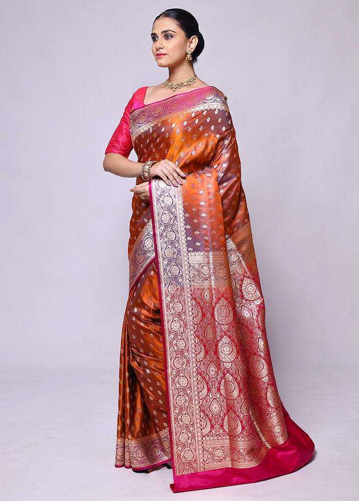 Rust Banarasi Silk Saree With Blouse Piece Newest