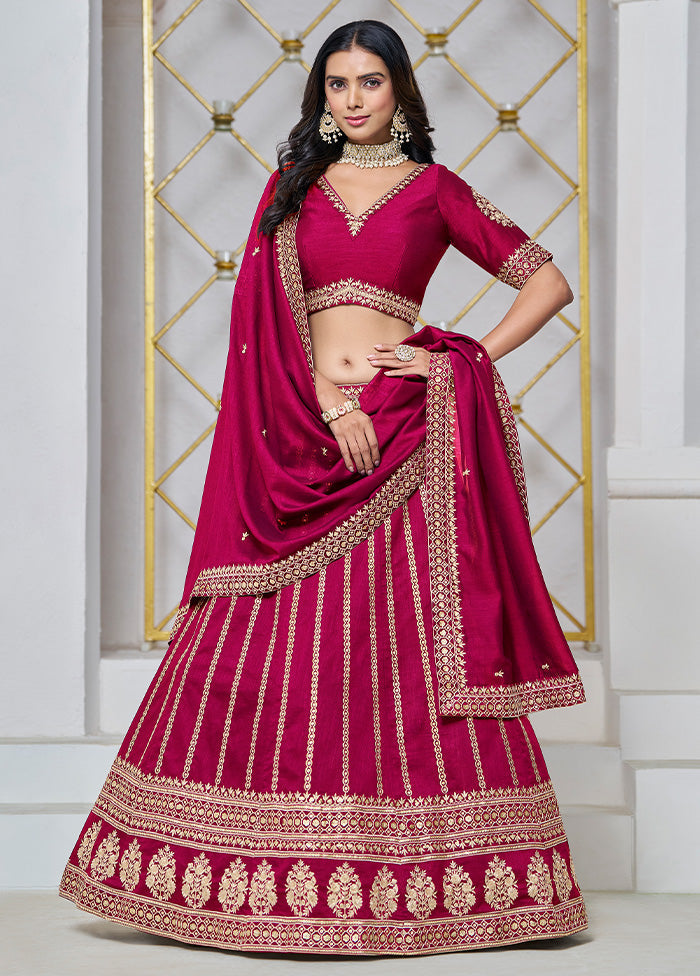 3 Pc Pink Silk Semi Stitched Lehenga Set Fashion Style For Sale