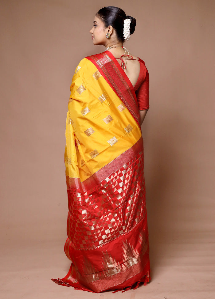 Yellow Kanjivaram Silk Saree With Blouse Piece Deals