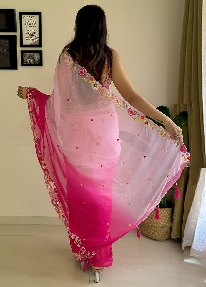 Pink Georgette Saree With Blouse Piece Low Pice Cheap Online