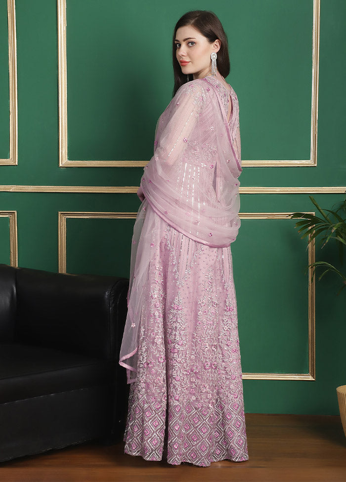 Pink Semi Stitched Net Indian Dress With Paypal Free Shipping