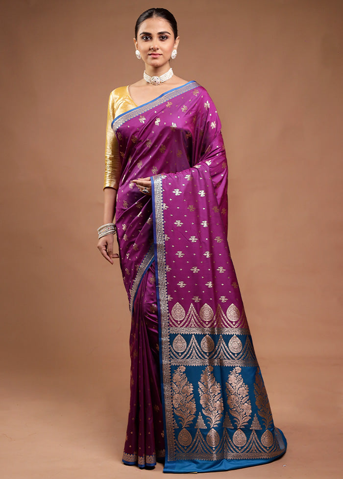 Purple Banarasi Silk Saree With Blouse Piece Discount Fashionable