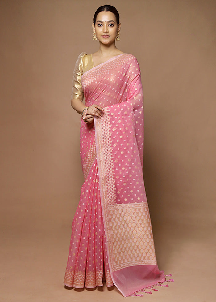 Pink Kora Silk Saree With Blouse Piece Cheap Outlet Store