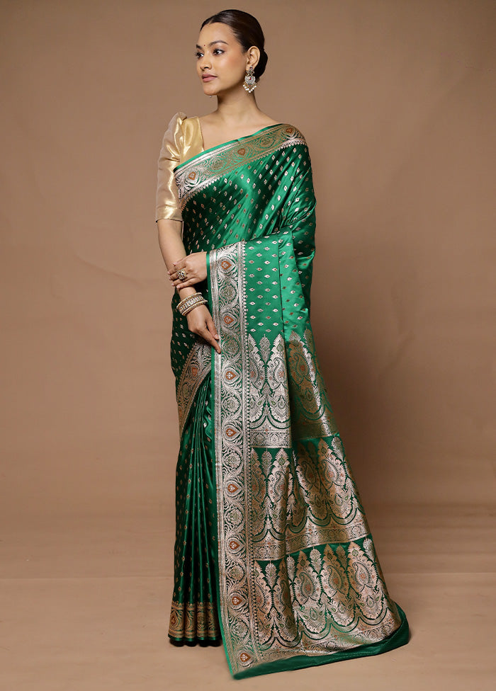 Green Banarasi Silk Saree With Blouse Piece Tumblr Cheap Online