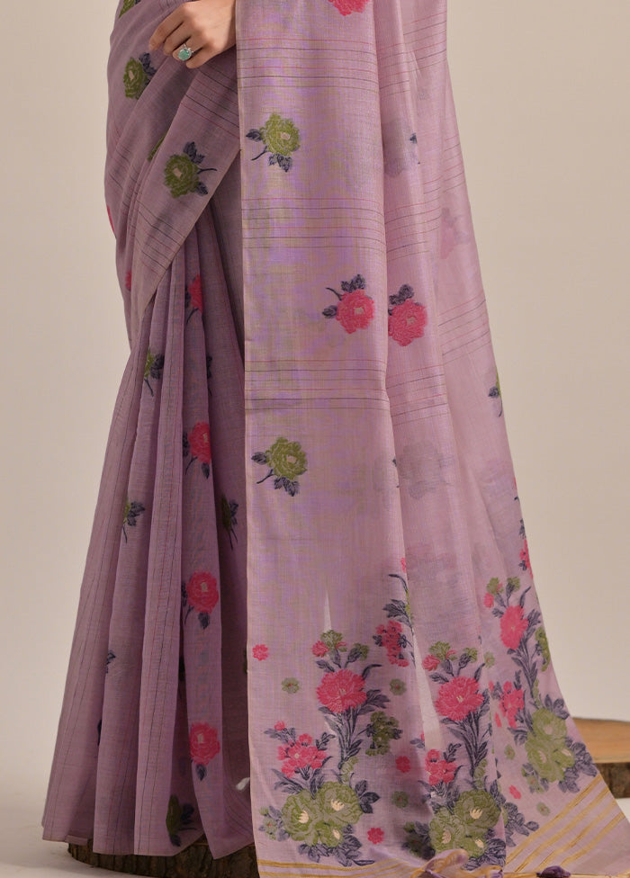 Lavender Pure Cotton Saree With Blouse Piece Choice Online