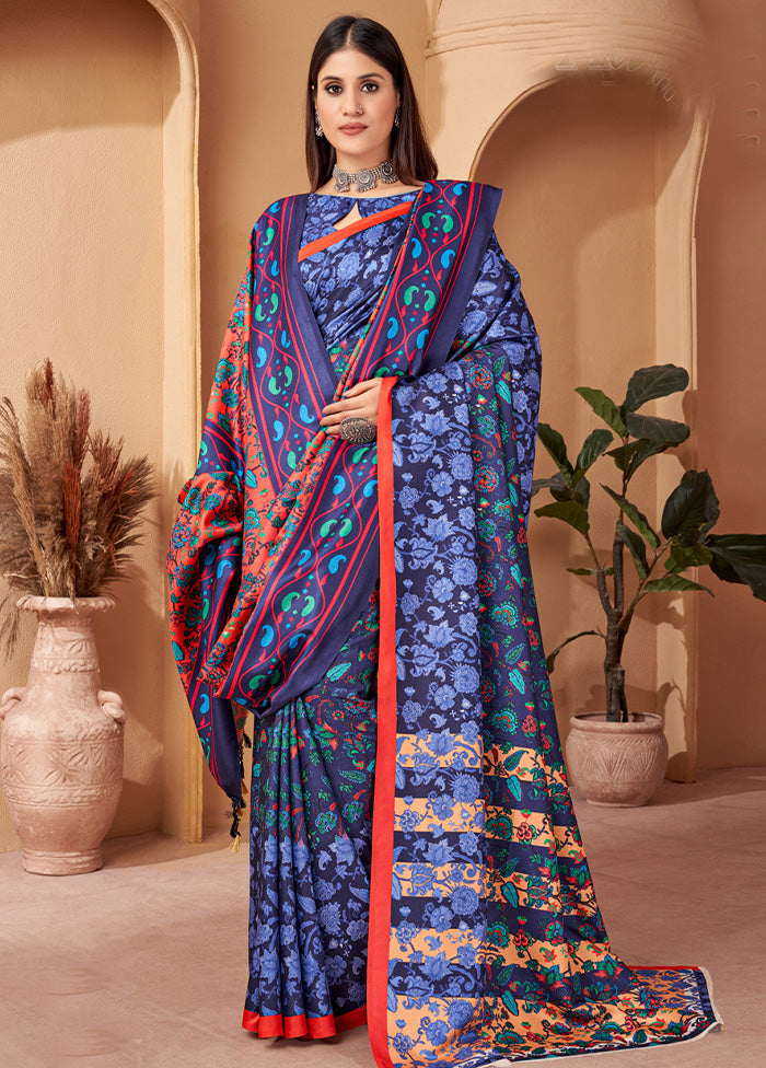 Blue Pasmina Silk Saree With Shawl And Blouse Piece Buy Cheap Best Wholesale