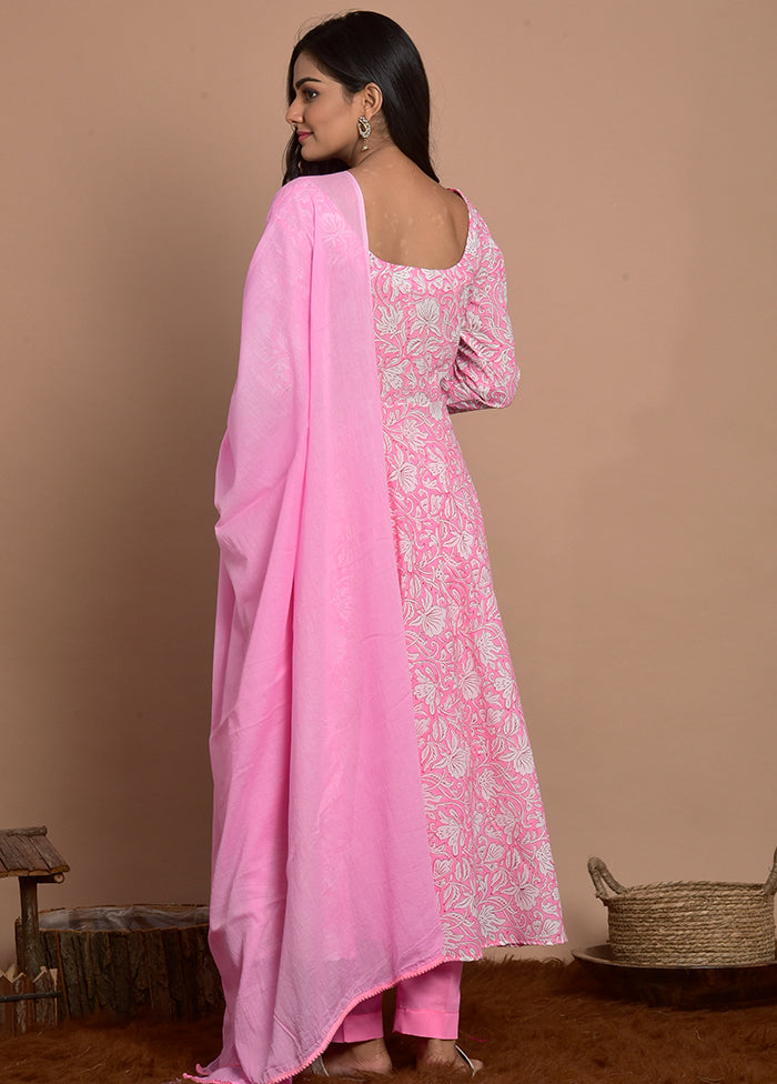 3 Pc Pink Cotton Suit Set With Dupatta Pre Order Online