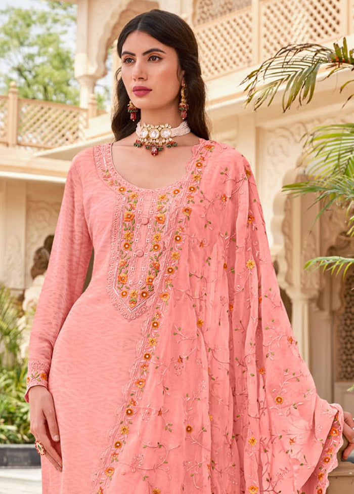 3 Pc Baby Pink Semi Stitched Georgette Suit Set Outlet 2025