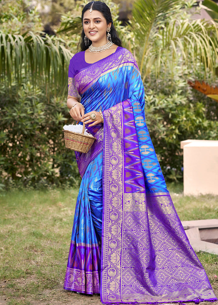 Sky Blue Spun Silk Saree With Blouse Piece Outlet Clearance Store