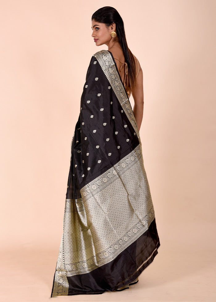 Black Handloom Katan Pure Silk Saree With Blouse Piece Outlet Fashion Style