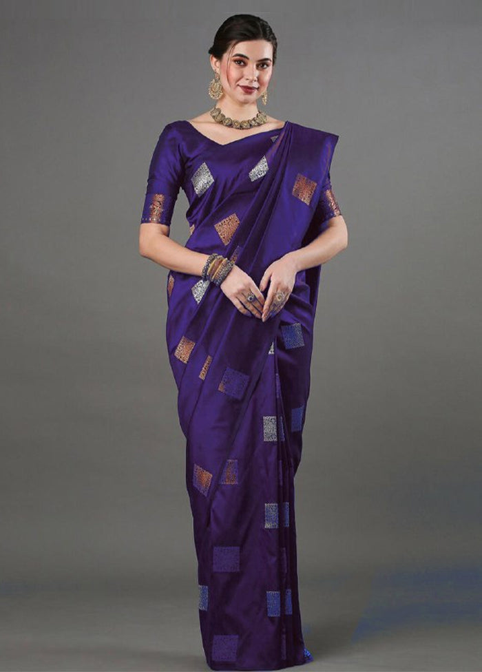 Purple Banarasi Silk Saree With Blouse Piece Discount Exclusive