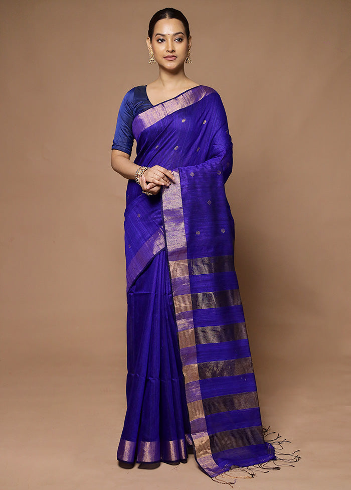 Blue Handloom Matka Pure Silk Saree With Blouse Piece Free Shipping Very Cheap