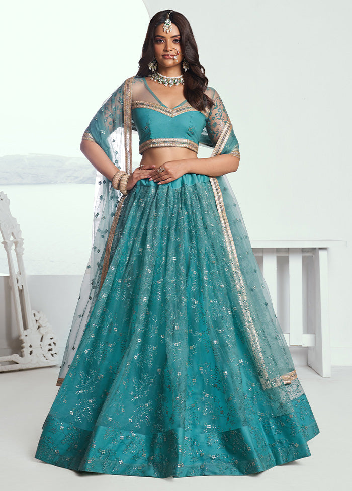 3 Pc Rama Net Semi Stitched Lehenga Set Real Online