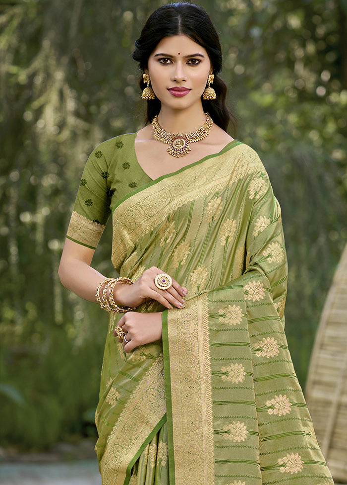 Green Spun Silk Saree With Blouse Piece Discount View