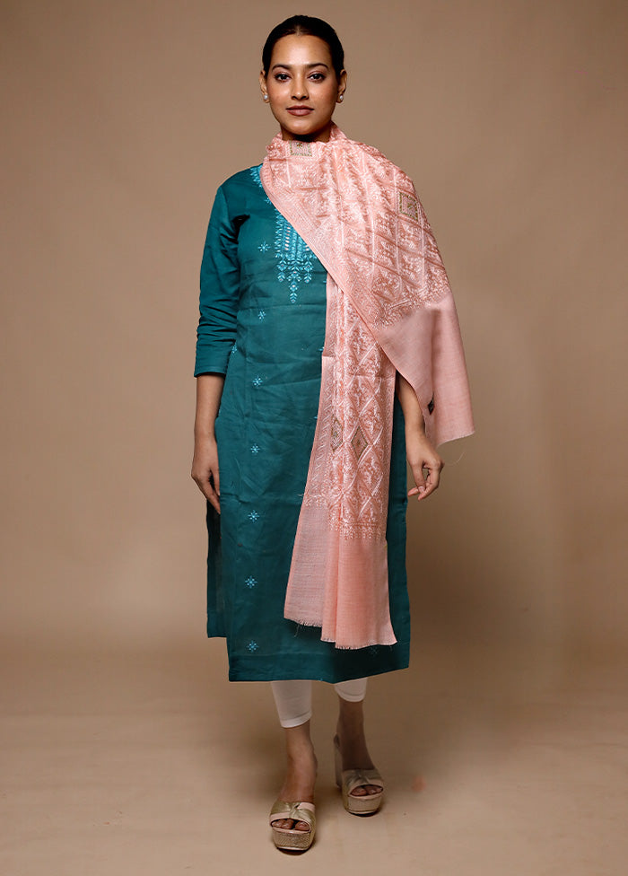 Peach Butta Work With Zari Woven Border Shawl Good Selling Cheap Online