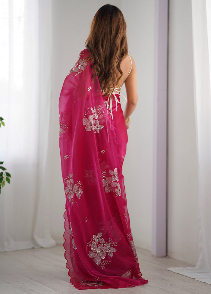 Pink Spun Silk Saree With Blouse Piece Cheap Pices Authentic