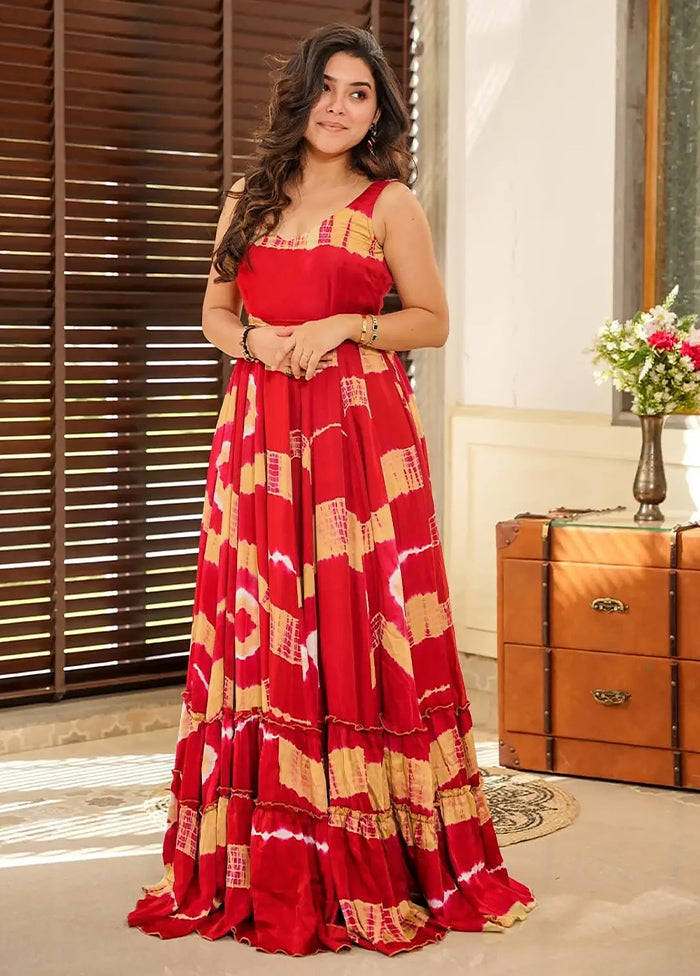 Red Readymade Rayon Long Gown Buy Cheap New