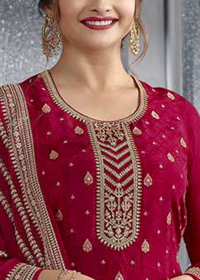 3 Pc Red Semi Stitched Silk Suit Set Discount Wiki