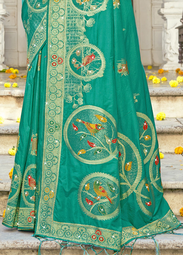 Green Spun Silk Saree With Blouse Piece Popular Sale Online