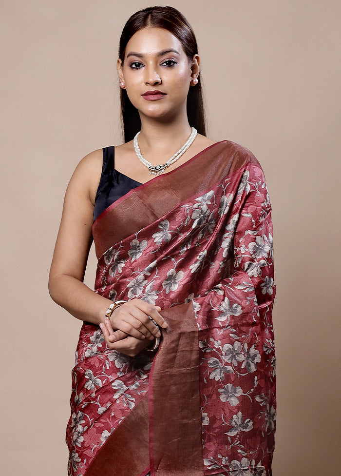 Pink Tussar Silk Saree With Blouse Piece Inexpensive For Sale