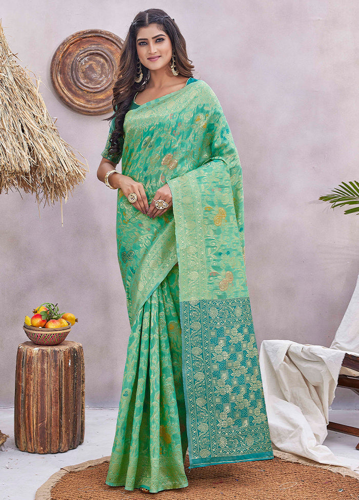 Green Dupion Silk Saree With Blouse Piece Discount Outlet Locations