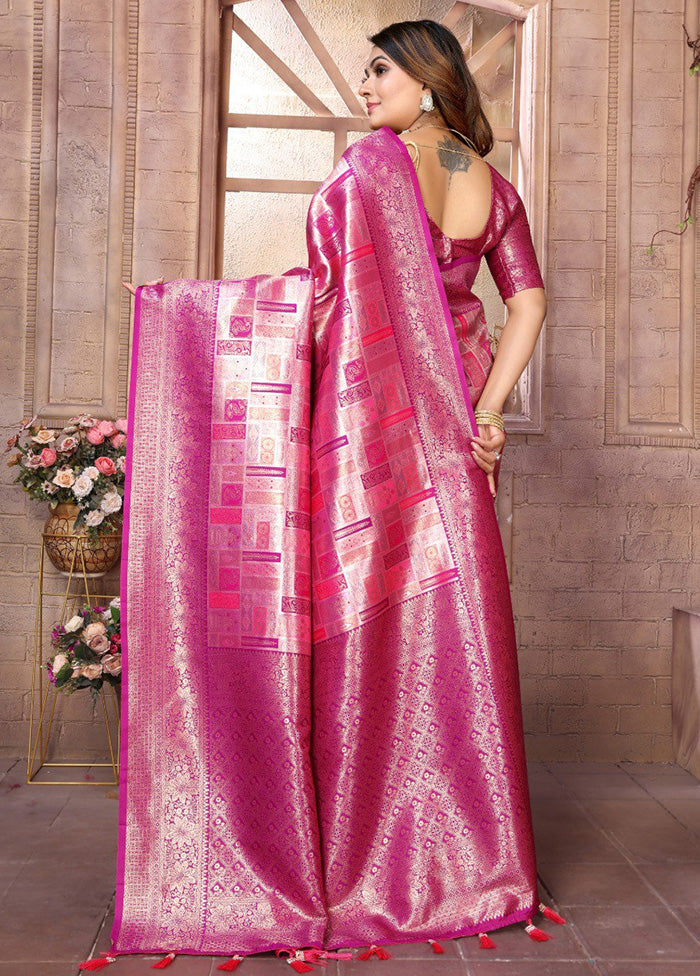 Pink Banarasi Silk Saree With Blouse Piece Clearance Clearance