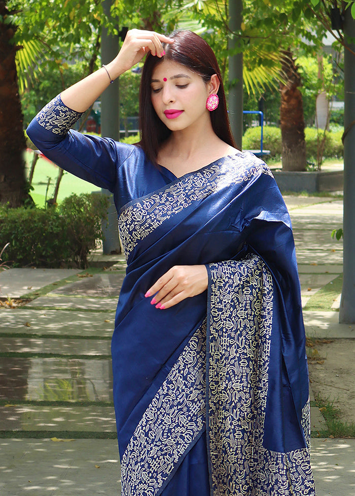 Blue Spun Silk Saree With Blouse Piece Buy Cheap With Mastercard