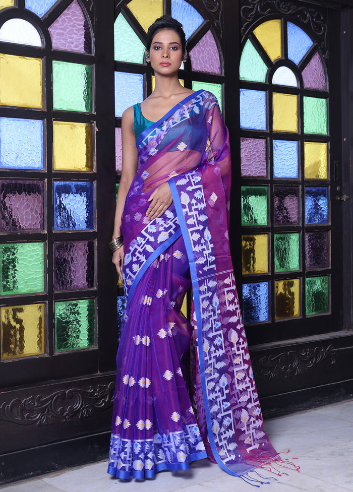 Violet Spun Silk Saree With Blouse Piece Best Place Sale Online