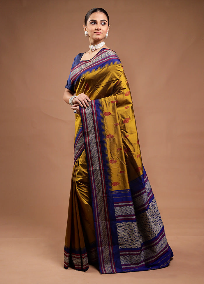 Mustard Kanjivaram Silk Saree With Blouse Piece Clearance 100% Guaranteed