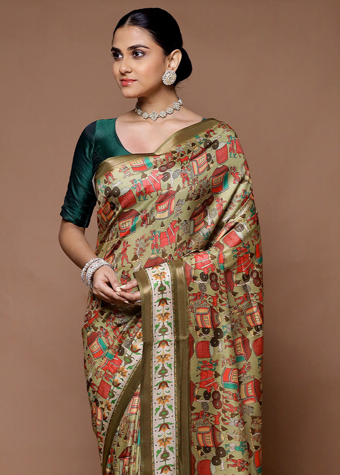 Green Dupion Silk Saree With Blouse Piece Outlet View