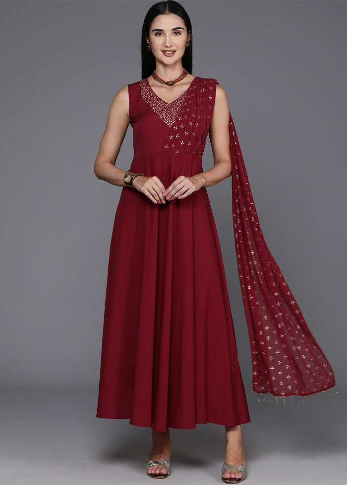 Maroon Readymade Silk Indian Dress Sale Clearance