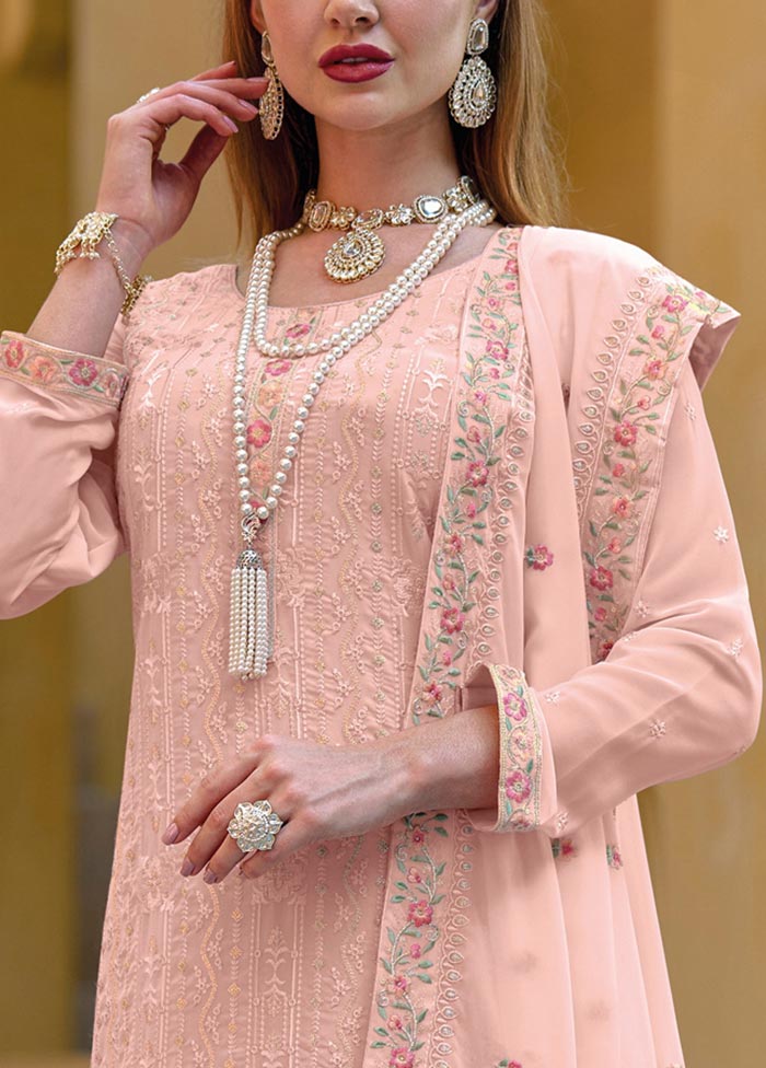 3 Pc Peach Semi Stitched Georgette Suit Set Buy Cheap For Cheap