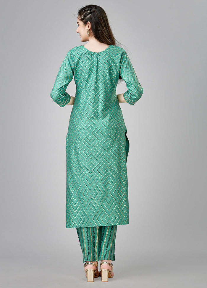 2 Pc Pista Green Readymade Rayon Kurti Set New Arrival For Sale