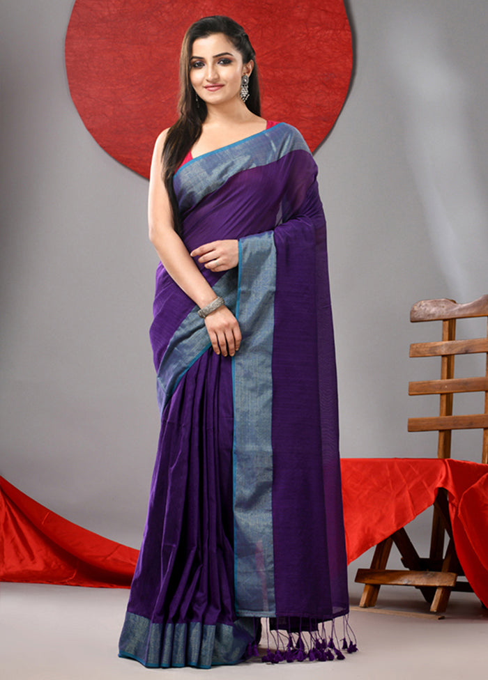 Purple Cotton Saree With Blouse Piece Sale Get To Buy