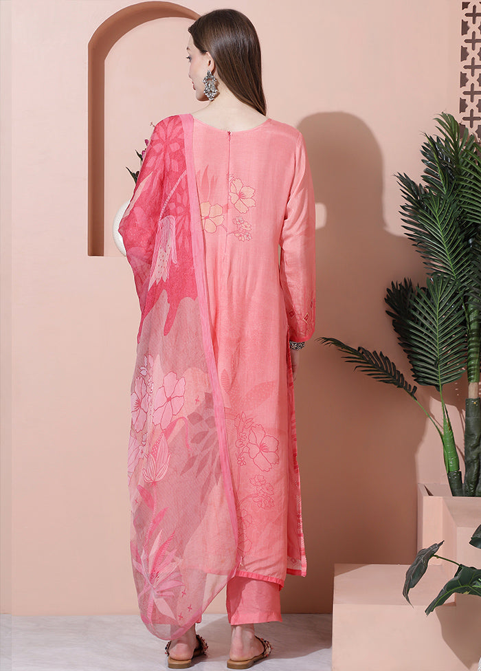 3 Pc Pink Unstitched Silk Suit Set Discount Nicekicks